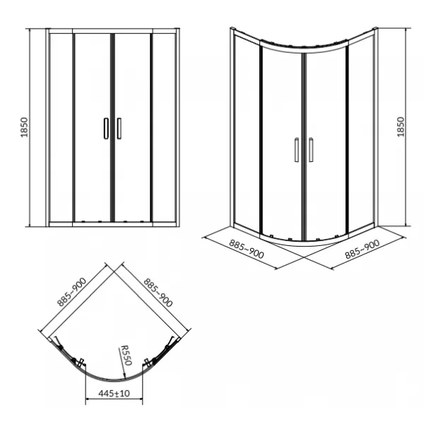 Душова кабіна напівкругла Basic прозоре скло, 90×90×185, Cersanit