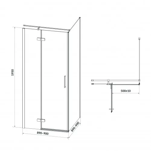 Кабіна душова Jota R з розпашними дверми прозоре скло, 90×90×195, Чорна, Cersanit