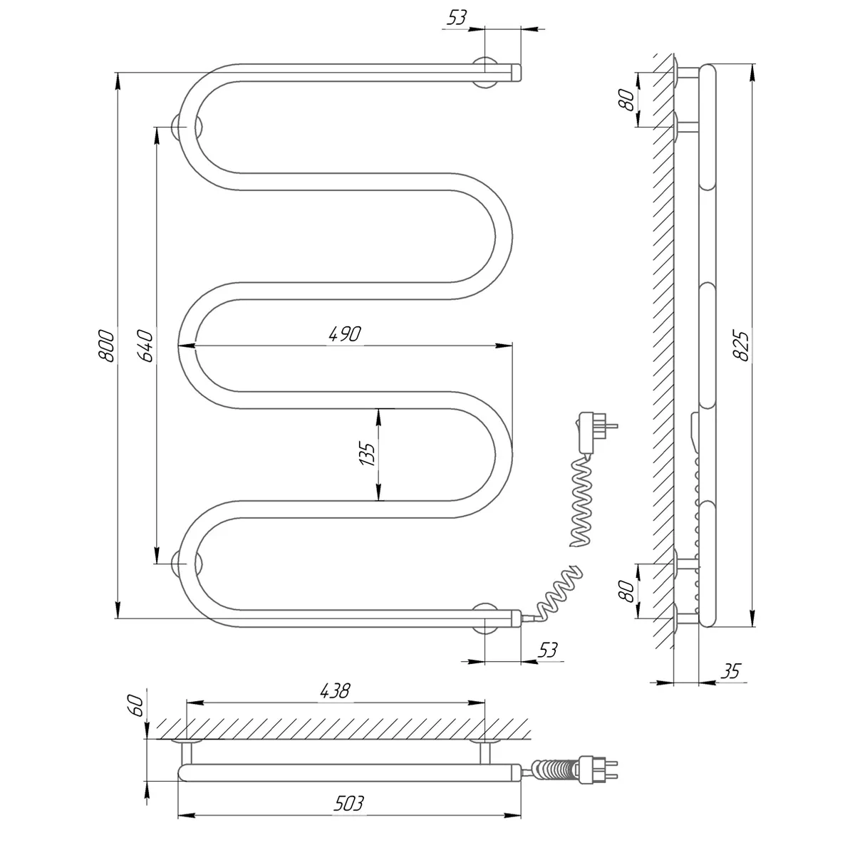 Рушникосушка Змійовик 25 PC5, електро, 500×800, Laris