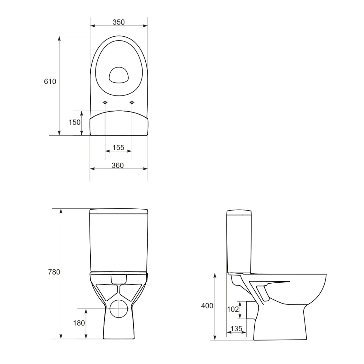 Компакт 215 Parva 010 3/6 з кришкою дюропласт, Cersanit