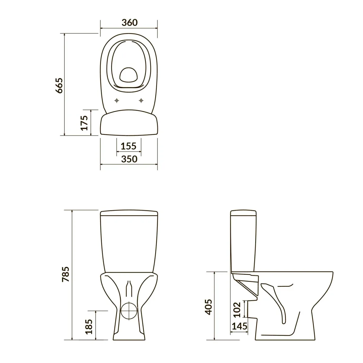 Компакт 616 Arteco 011-CLEAN ON 3/5 з кришкою дюропласт вільнопадаюча, Cersanit