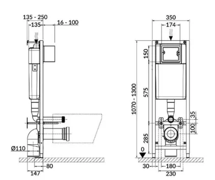 Комплект B621 інсталяція Tech Line Base унітаз City Clean ON, Cersanit