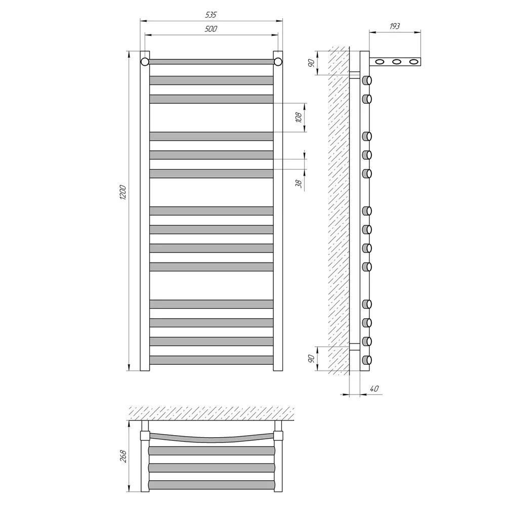 Рушникосушка Гранд П14 з полицею, 500×1200, Laris