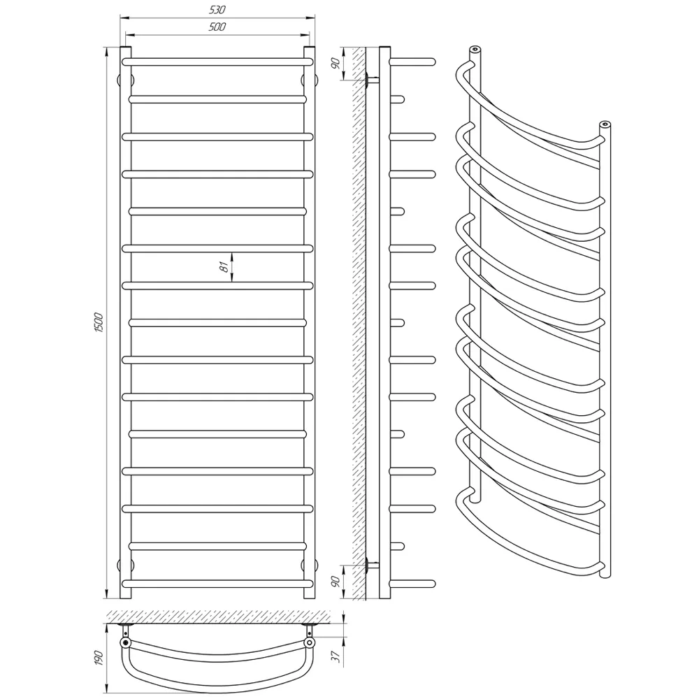 Рушникосушка Євромікс П15, 500×1500, Laris