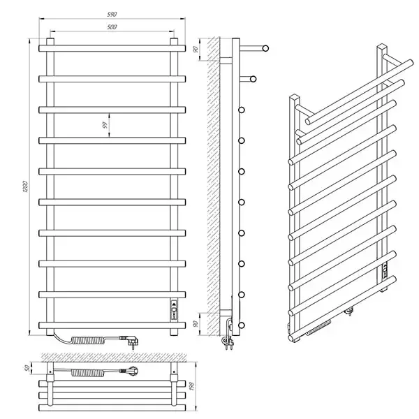 Рушникосушка Каскад Преміум П10, електро, 500×1200, Laris