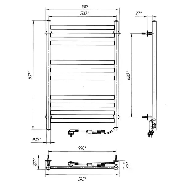 Рушникосушка Кватро П10, електро S3, 500×800, Права, Laris