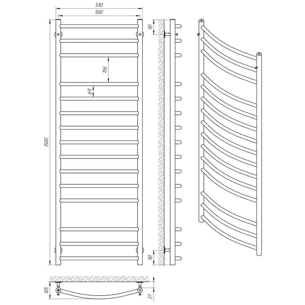 Рушникосушка Класік П15, 500×1500, Laris