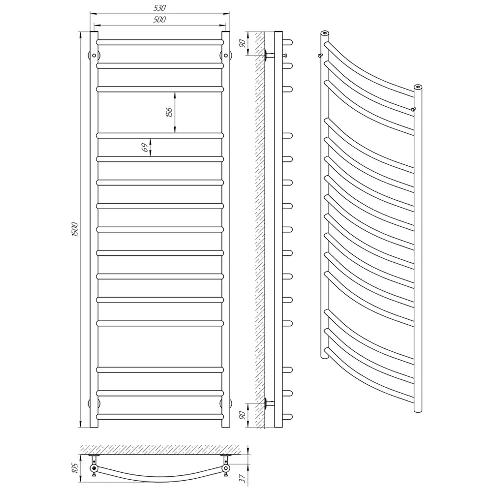Рушникосушка Класік П15, 500×1500, Laris
