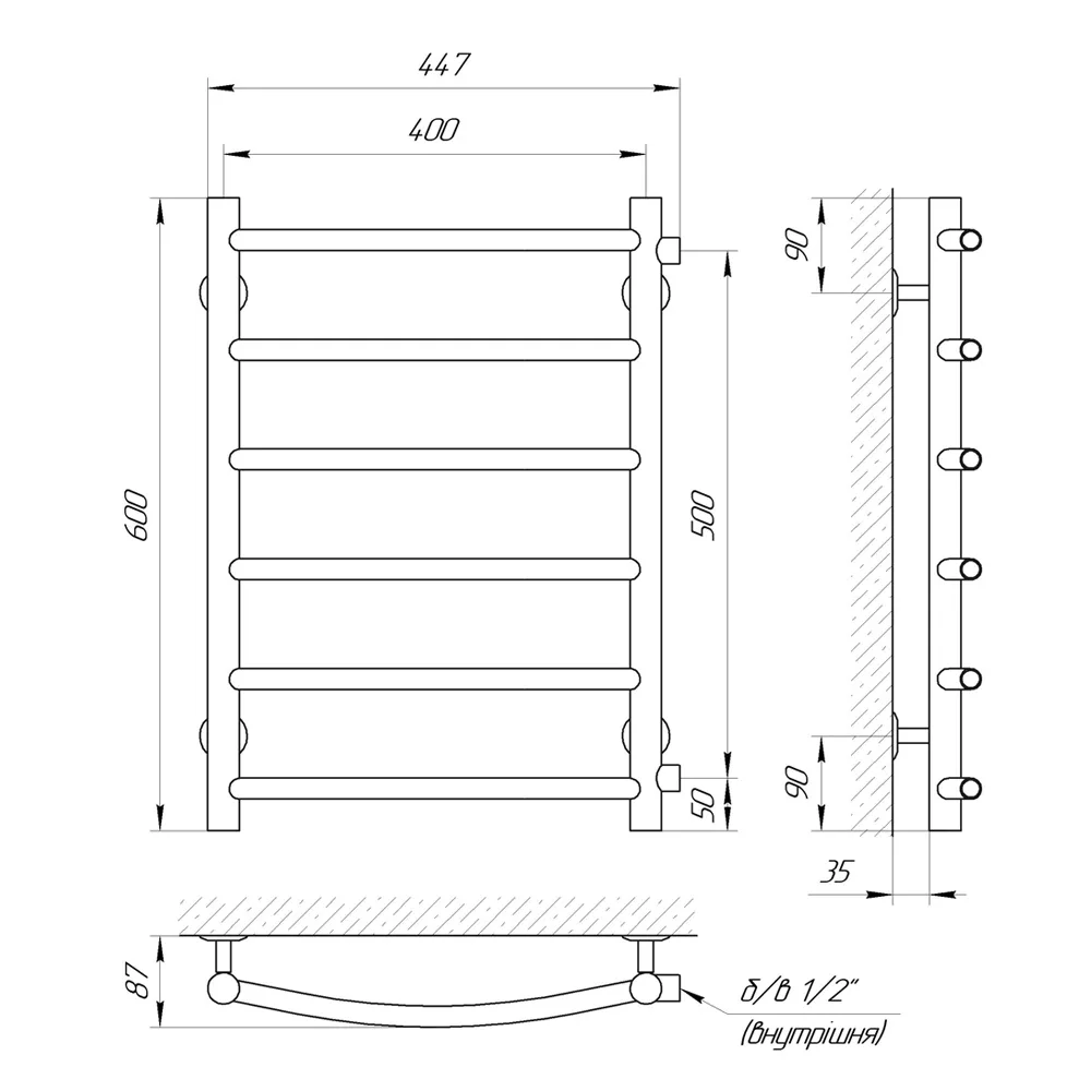 Рушникосушка Classic P6 б/в 1/2" mts 500, 400×600, Laris