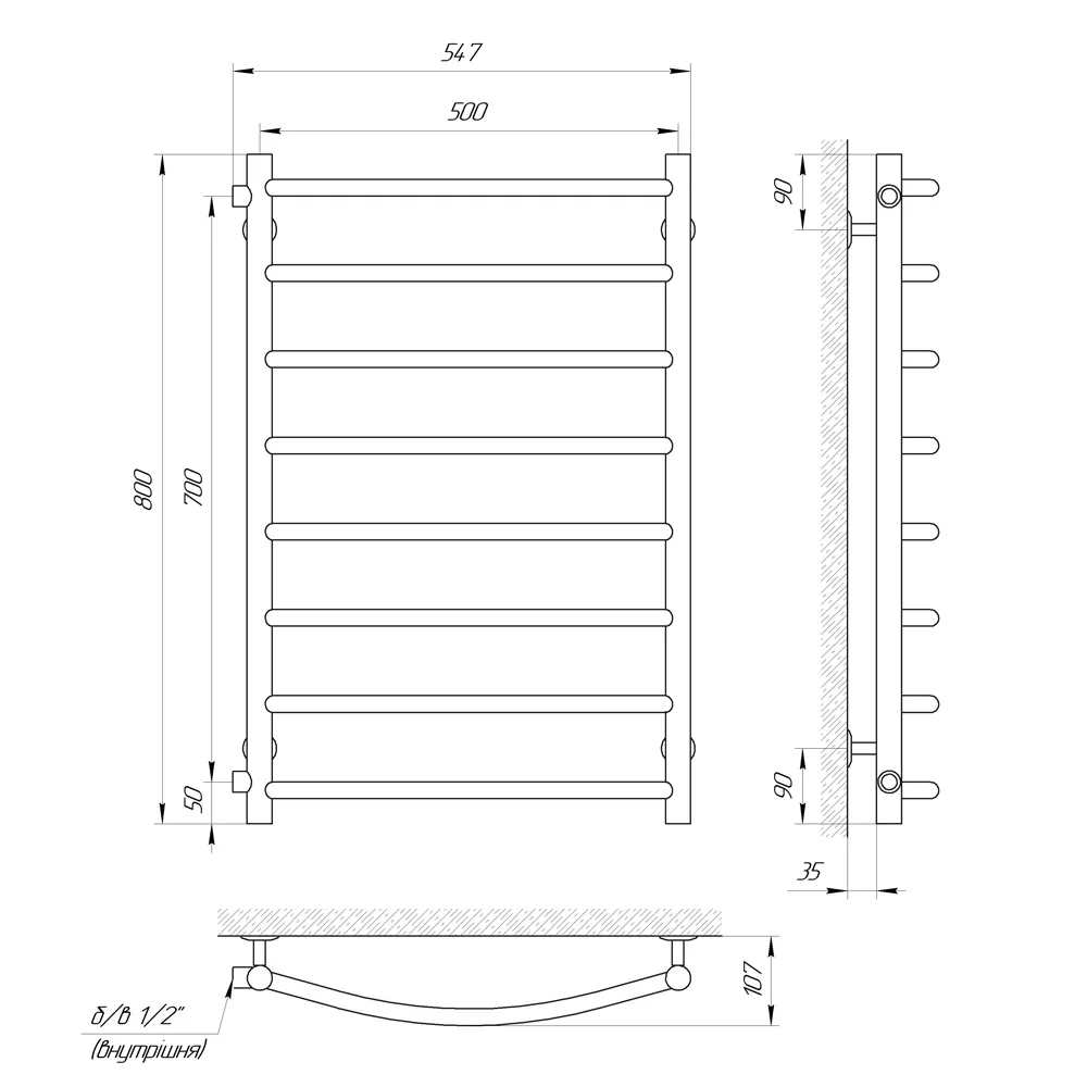 Рушникосушка Classic P8 б/в 1/2 м 700, 500×800, Laris
