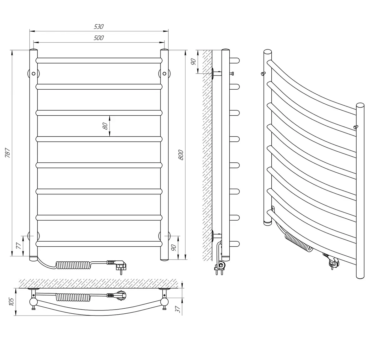 Рушникосушка Класік П8, електро S3, 500×800, Ліва, Laris