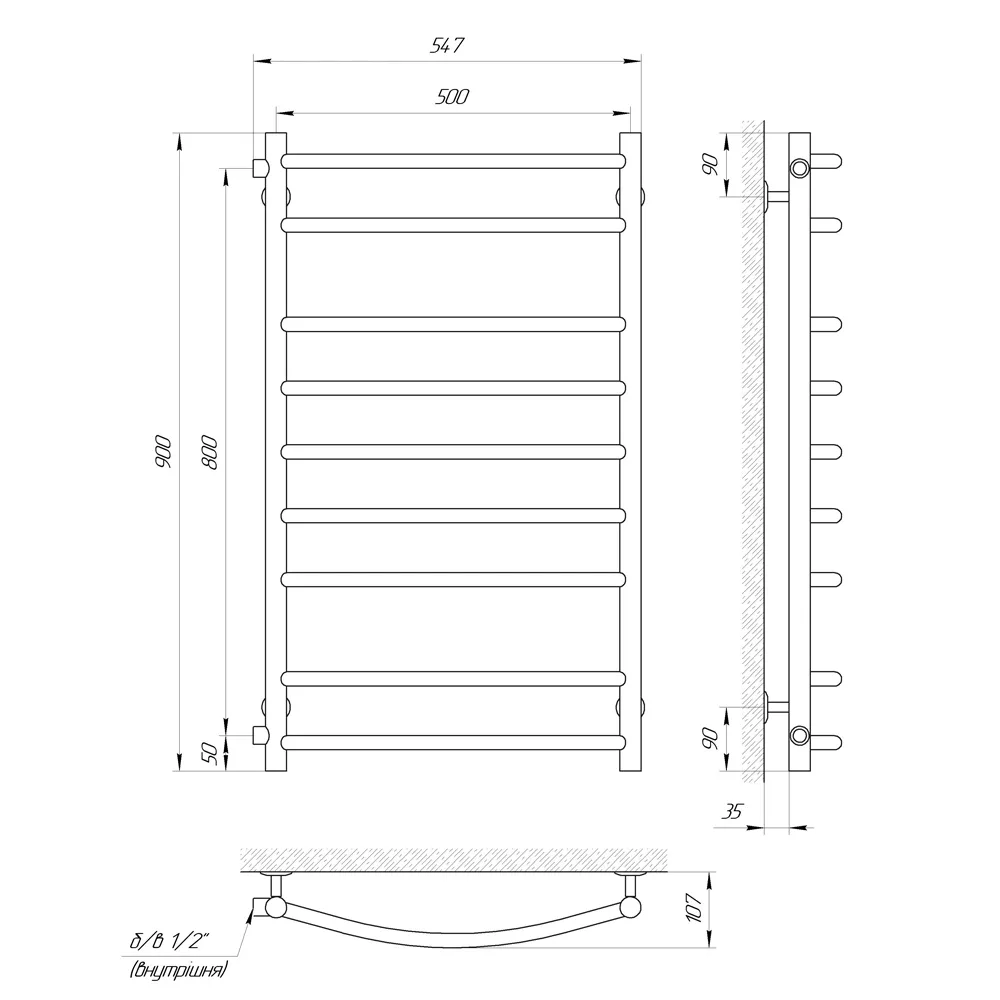 Рушникосушка Classic P9 б/в 1/2 м 800, 500×900, Laris