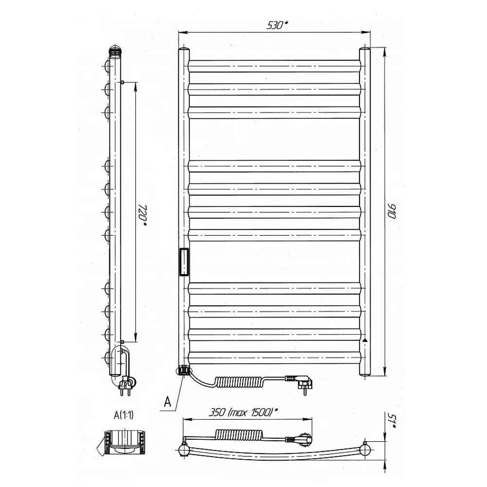 Рушникосушка Класік Преміум П11, електро S3, 500×900, Laris