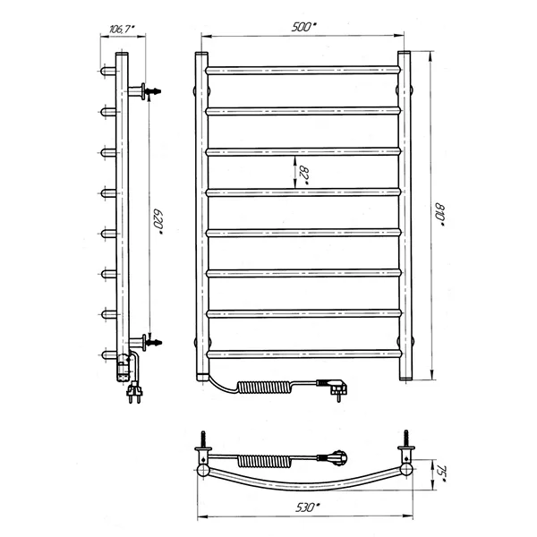 Рушникосушка Класік ЧФ8, електро S3, 500×800, Laris