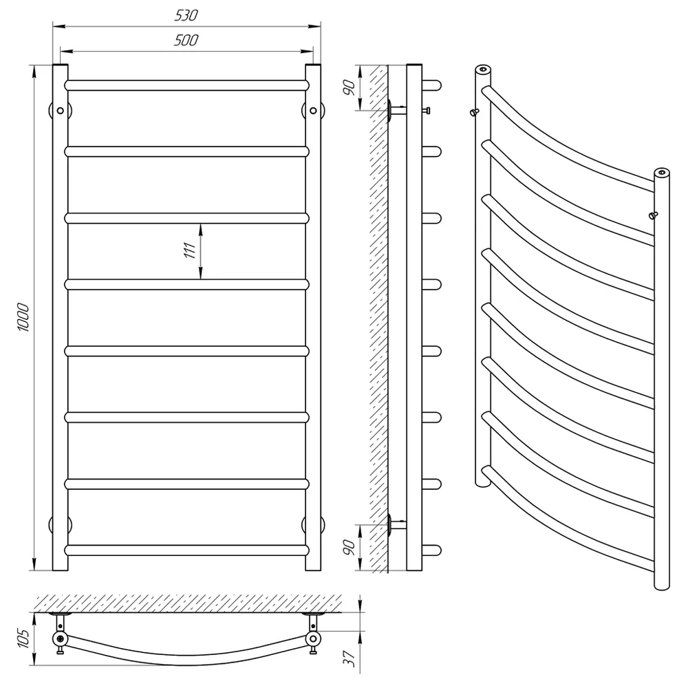 Рушникосушка Флеш П8, 500×1000, Laris