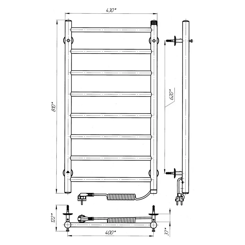 Рушникосушка Альфа П8, електро S3, 400×800, Laris