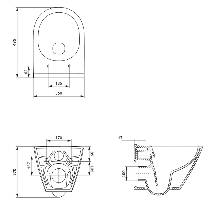 Сет C951 Підвісний Intro PRO Oval Tornado з дюропластовим сидінням Soft Close, Cersanit