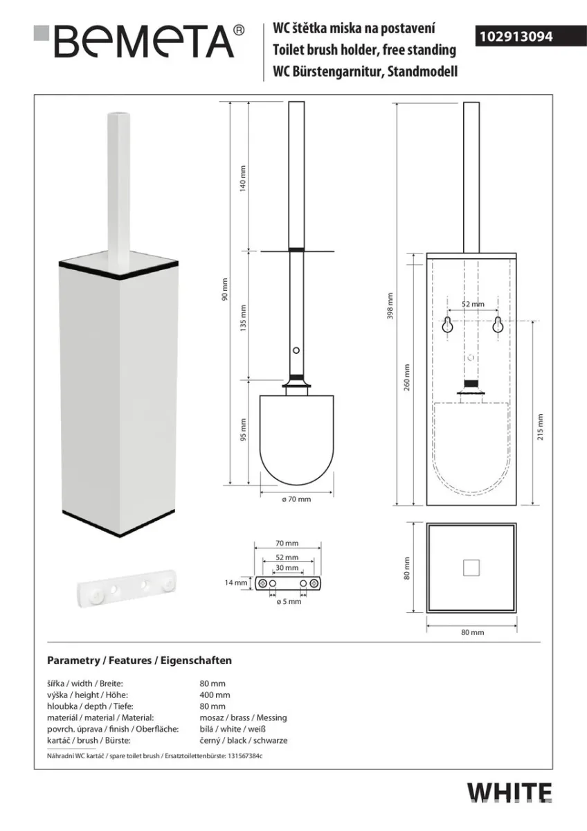Йоржик туалетний з тримачем 102913094, White, Bemeta