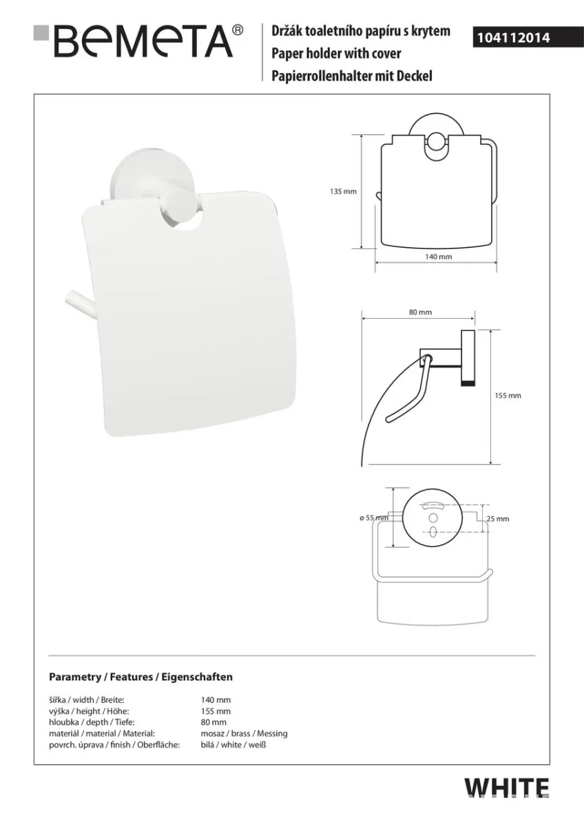 Тримач для туалетного паперу 104112014, White, Bemeta