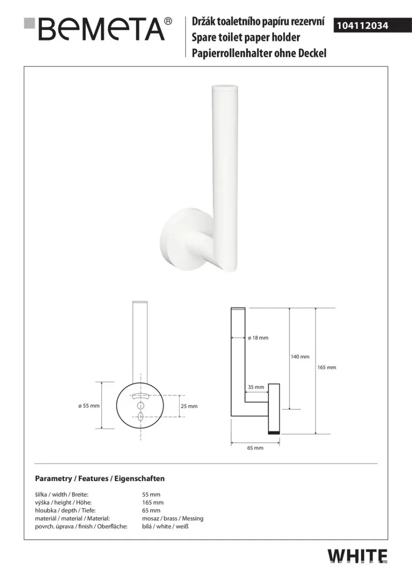 Тримач для туалетного паперу 104112034, White, Bemeta