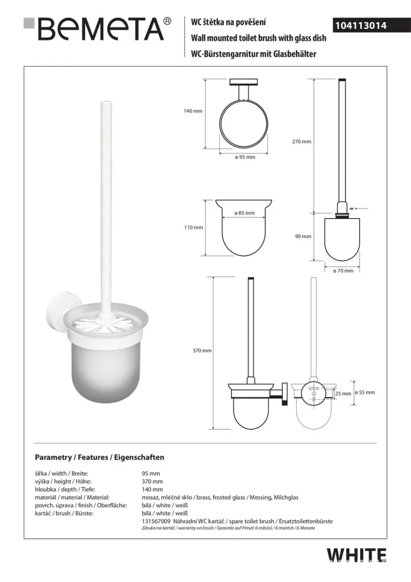 Йоржик туалетний з тримачем 104113014, White, Bemeta