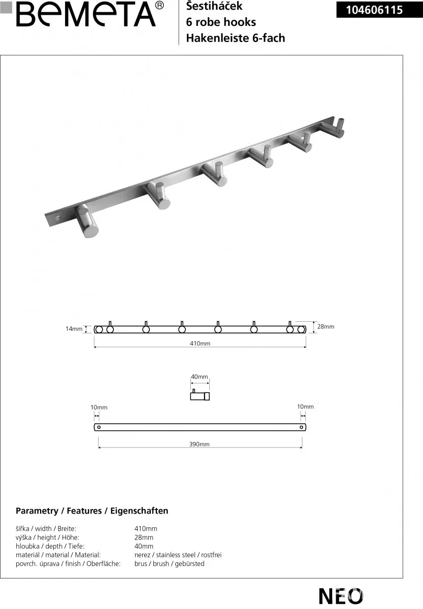 Планка з гачками Neo 104606115, Bemeta