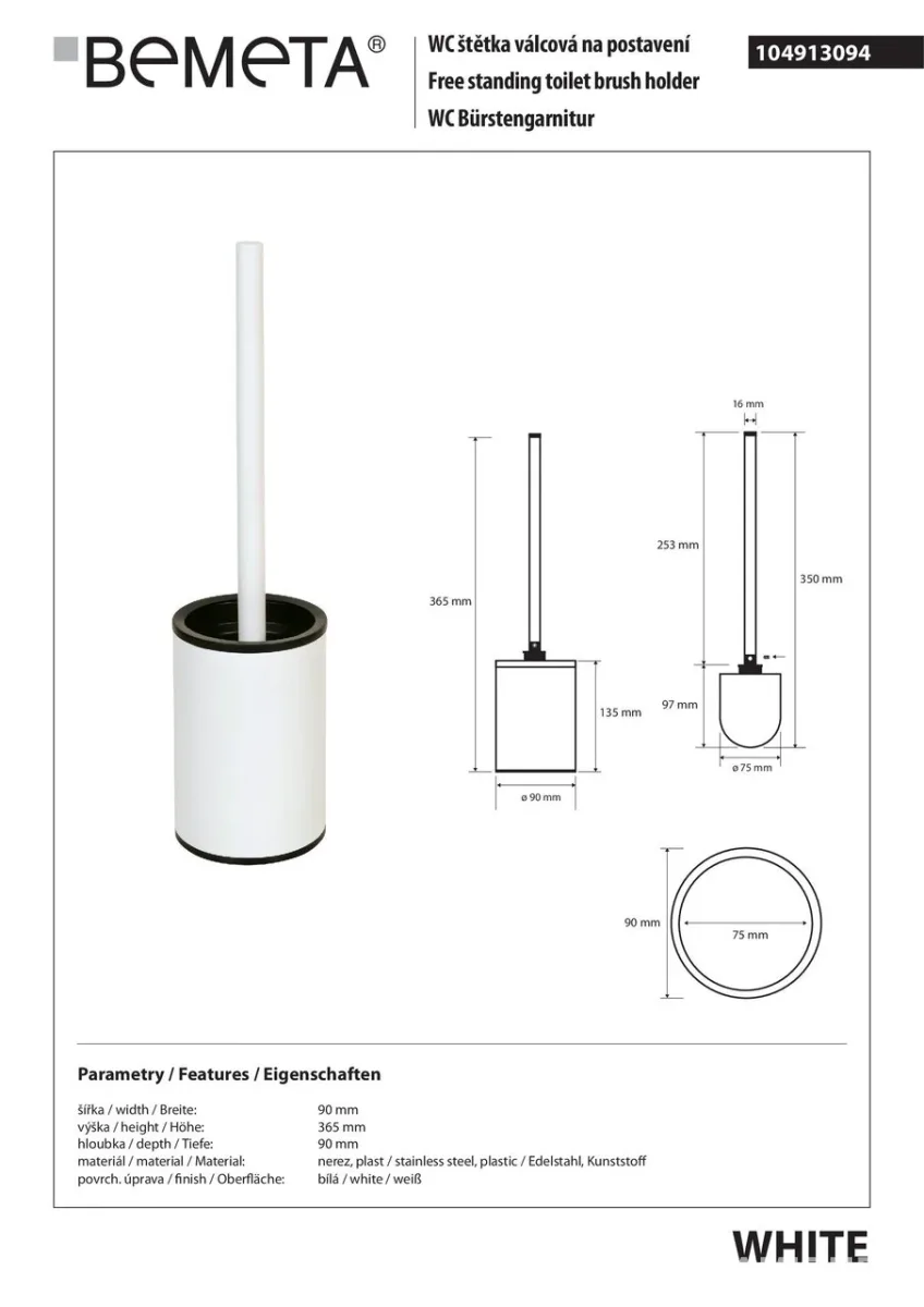 Йоржик туалетний з тримачем 104913094, White, Bemeta