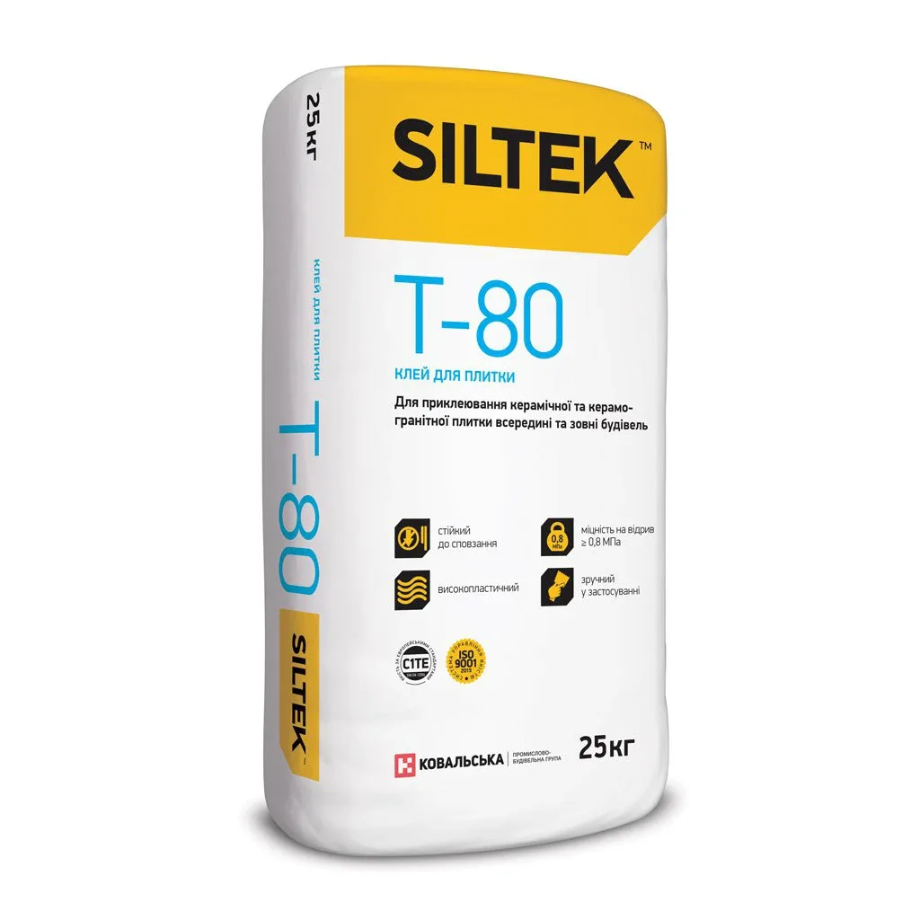 Клей для плитки T-80, 25 кг, Siltek