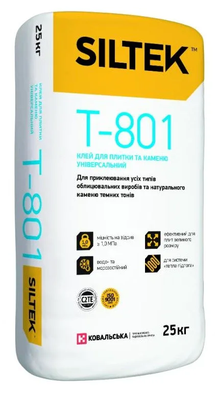 Клей для плитки та каменю універсальний T-801, 25 кг, Siltek
