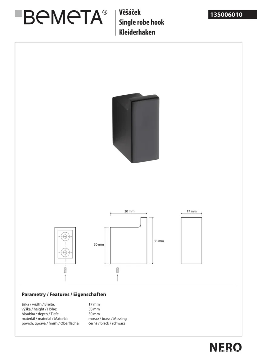 Гачок 135006010, Nero, Bemeta
