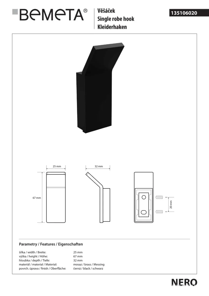 Гачок 135106020, Nero, Bemeta