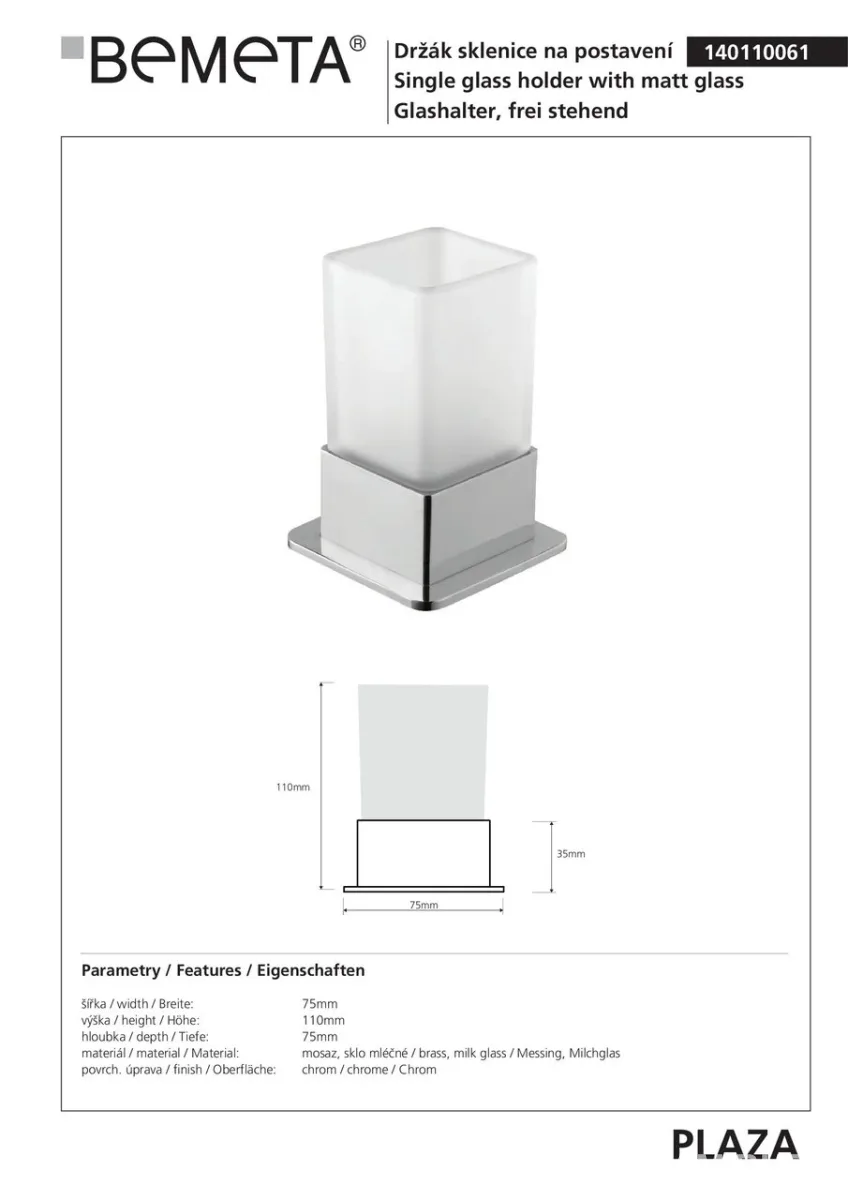 Склянка з тримачем Square Plaza, Bemeta