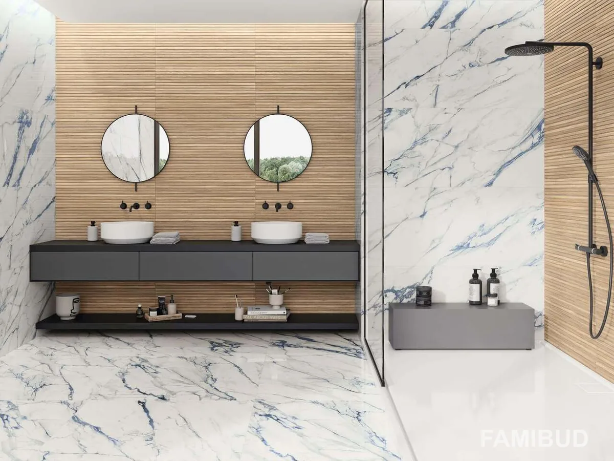 Плитка керамогранітна 1840 Blue Calacatta Rect Pulido, 980×980, Porcelanite Dos