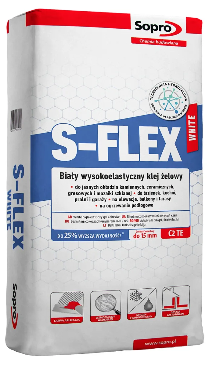 Клей для плитки S-Flex white 202, 22,5 кг, Sopro