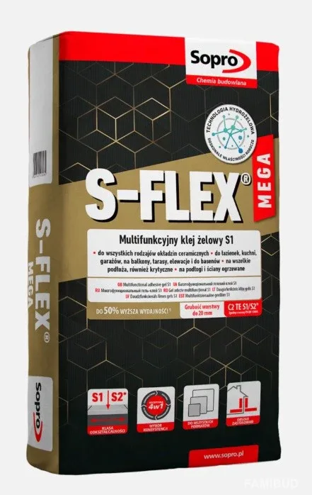 Клей для плитки S-Flex Mega, 22,5 кг, Sopro