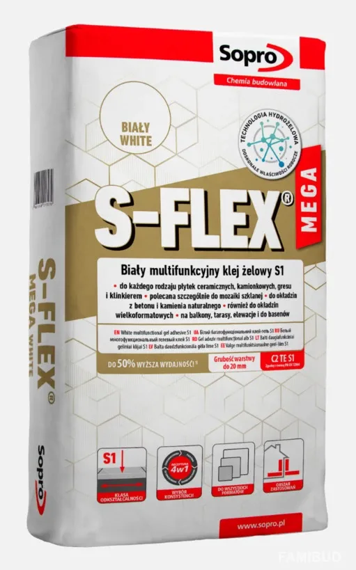 Клей для плитки S-Flex Mega White 213, 22,5 кг, Sopro