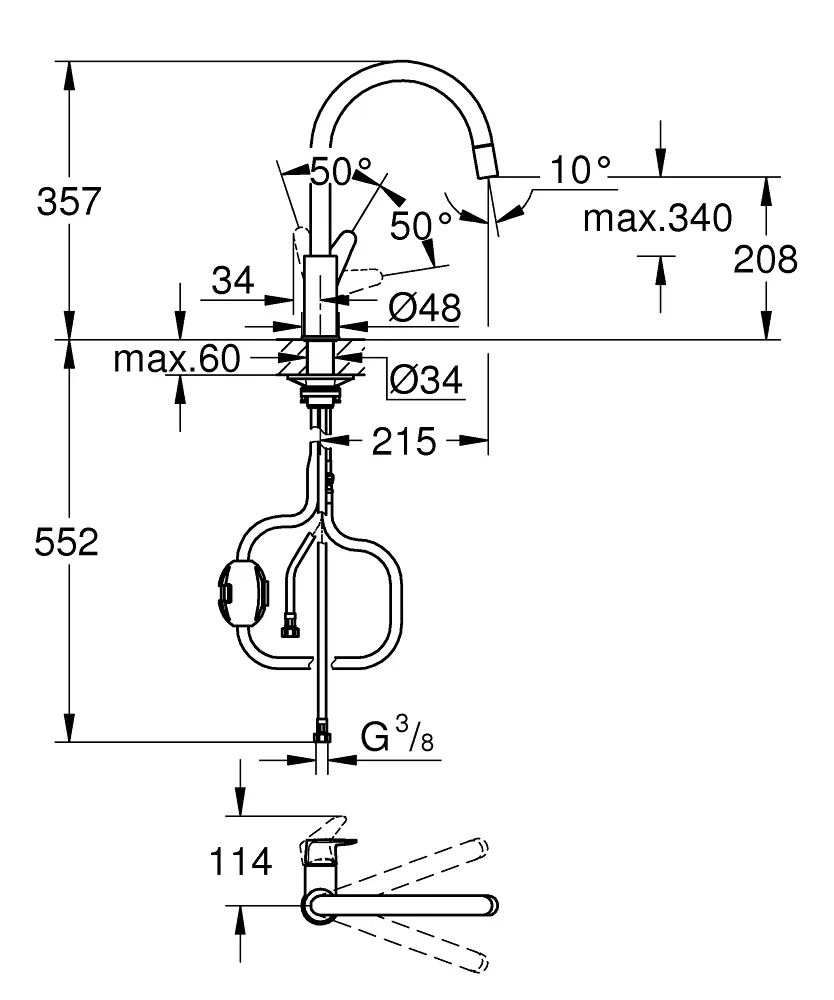 Змішувач для кухні BauCurve 30547000, Grohe