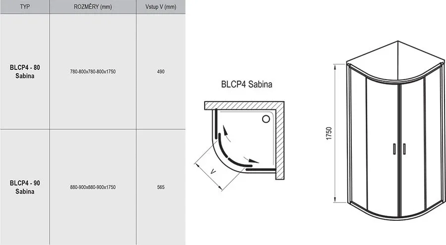 Душова кабіна напівкругла BLCP4-90 Sabina Grape 3B270C40ZG, Ravak