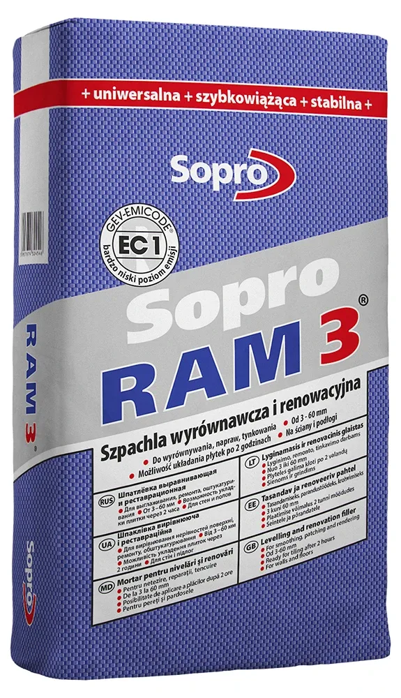 Шпаклівка вирівнювальна і реставраційна Ram 3 454, 25 кг, Sopro