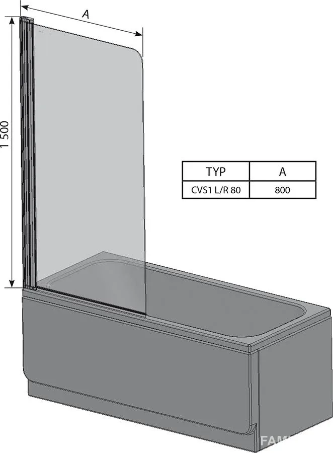 Шторка для ванни одноелементна CVS1-80 L Transparent 7QL40U00Z1, Ravak