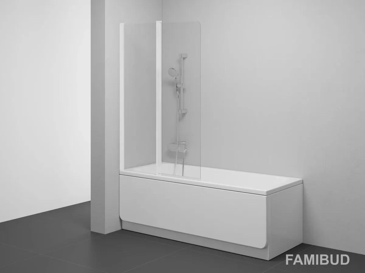 Шторка для ванни рухома двоелементна CVS2-100 L Transparent matt, Білий, Ravak