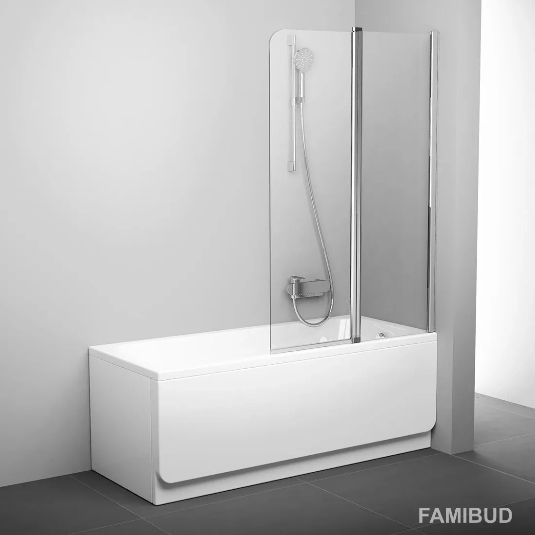Шторка для ванни двохелементна CVS2-100 R Transparent 7QRA0C00Z1, Ravak