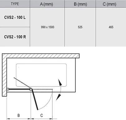 Шторка для ванни двохелементна CVS2-100 R Transparent 7QRA0U00Z1, Ravak