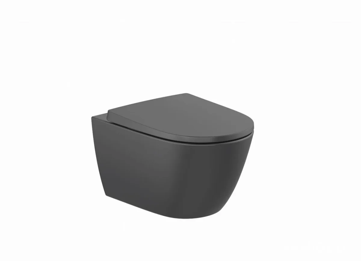 Комплект унітаз підвісний з кришкою soft-close Ona Rimless Vortex Black matt, Roca