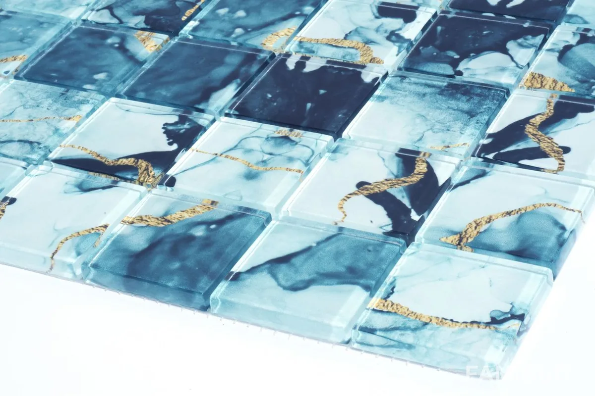Мозаїка скляна С print 37 кубик 4,8×4 8 Кераміка Лео УКРАЇНА, 300×300, Золотий, Котто Кераміка