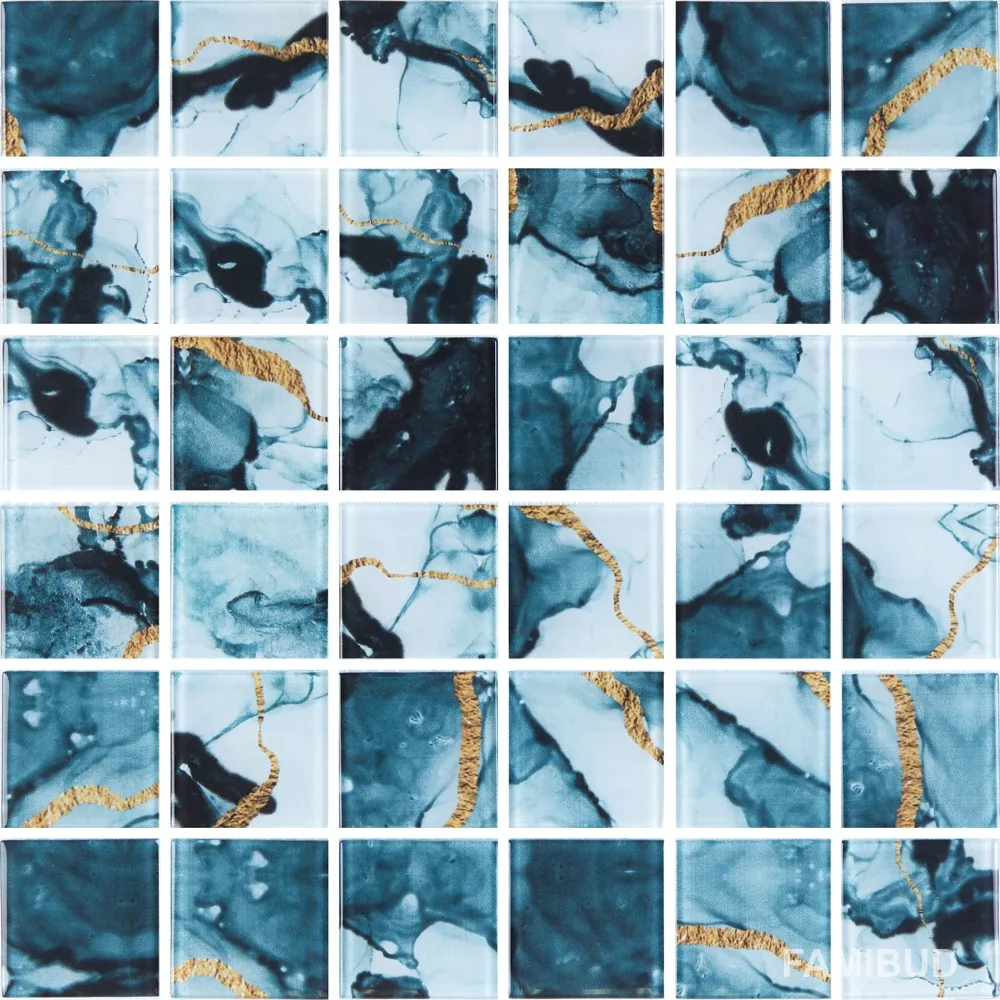 Мозаїка скляна С print 37 кубик 4,8×4 8 Кераміка Лео УКРАЇНА, 300×300, Золотий, Котто Кераміка