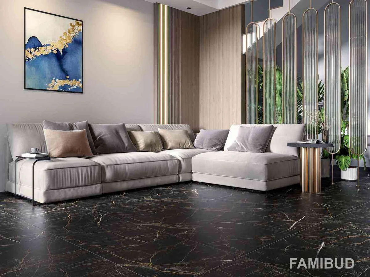 Плитка керамогранітна Marmo Perlanera Rect, 600×600×8, Чорний, Golden Tile