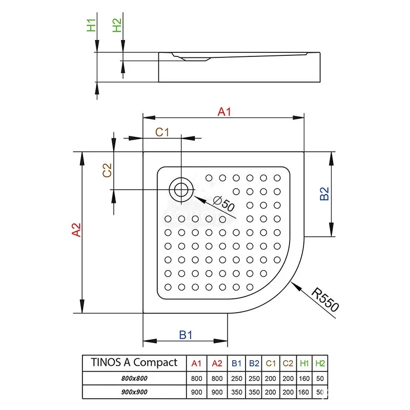 Душовий піддон Tinos A Compact, 90×90, Radaway
