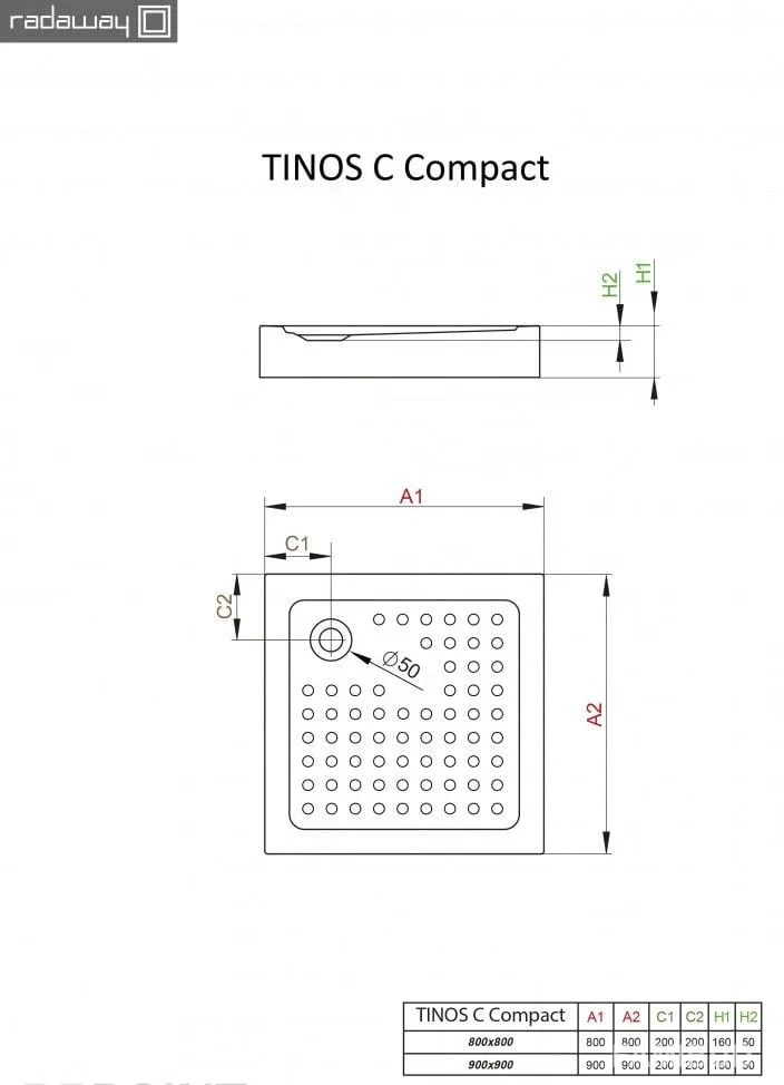 Душовий піддон Tinos C Compact, 90×90, Radaway