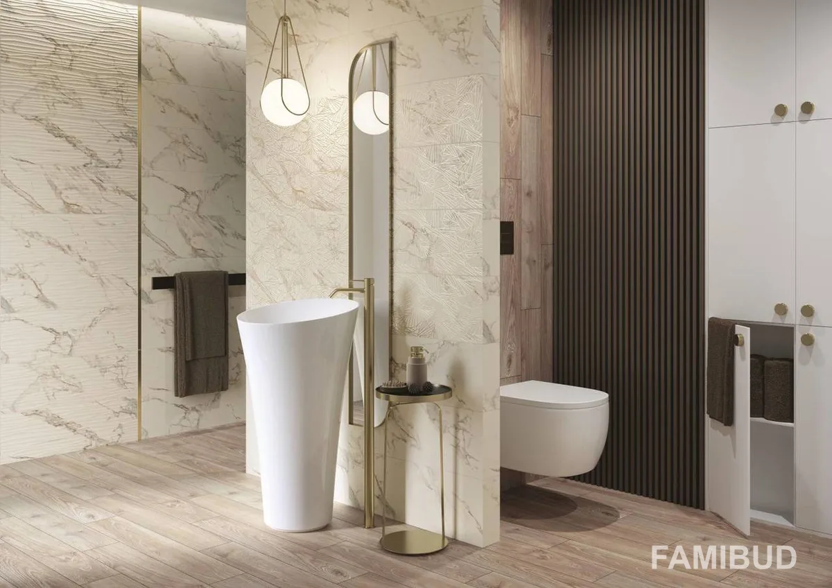 Плитка стінова Serene Bianco Rect STR, 250×750×9, Paradyz